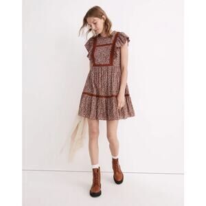 Madewell Floral Midi Dress in Rust and Cream